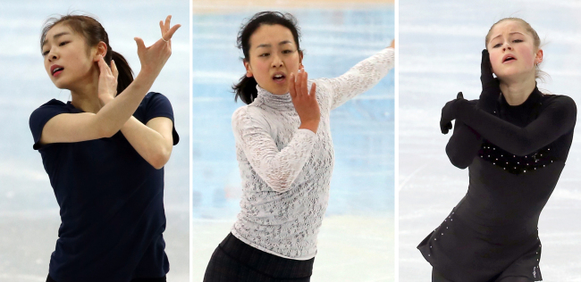김연아(좌부터/스케이트선수),아사다마오(AsadaMao/스케이트선수),율리아리프니츠카야(YuliaLipnitskaya/스케이트선수)
김연아(24)가 목요일 새벽 2시 24분 여자 싱글 쇼트프로그램에 나서 올림픽 금메달 2연패를 노린다.
