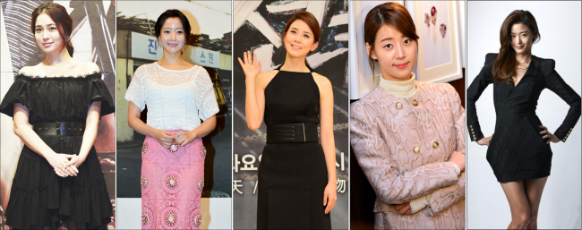 이민정(좌부터/탤런트),김희선(탤런트/영화배우),이보영(탤런트/영화배우),한지혜(이지혜/탤런트/영화배우),전지현(왕지현/영화배우)
최근 들어 TV 드라마가‘ 유부녀 배우’ 전성시대를 맞았다. 결혼 이후 한결 농익은 연기력을 보여준 전지현을 시작으로 30대 이상의 기혼 여배우들이 주연을 맡은 드라마가 큰 인기를 누리고 있다‘.
