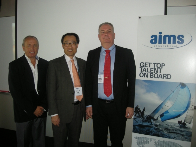 (From left) Daniel Ekberg, President of AIMS, Hansuk Kim, CEO of AIMS Korea, and Kevin Wallis, executive vice president of AIMS APAC.   AIMS