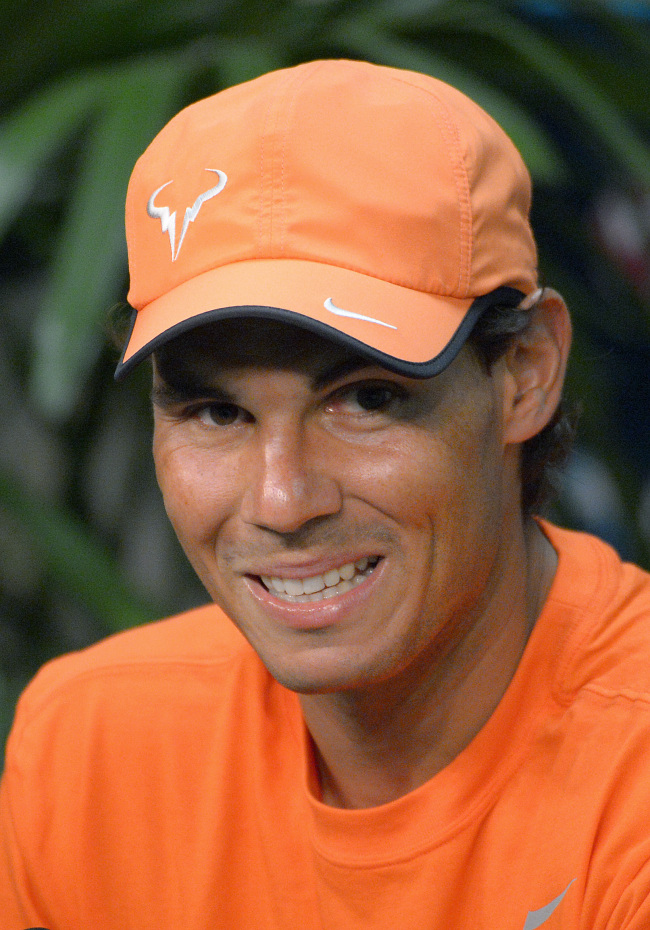 <YONHAP PHOTO-0236> Rafael Nadal, of Spain, speaks during a news conference at the BNP Paribas Open tennis tournament, Thursday, March 6, 2014, in Indian Wells, Calif. (AP Photo/Mark J. Terrill)/2014-03-07 07:14:45/ <저작권자 ⓒ 1980-2014 ㈜연합뉴스. 무단 전재 재배포 금지.>
Rafael Nadal speaks during a news conference at the BNP Paribas Open tennis tournament in Indian Wells, California, Thursday.   AP-Yonhap
