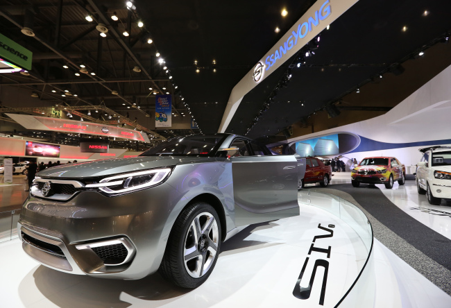 Ssangyong’s SIV concept sport-utility vehicle stands on display during the press day of the Seoul Motor Show in Goyang, Gyeonggi Province, Monday.   Bloomberg