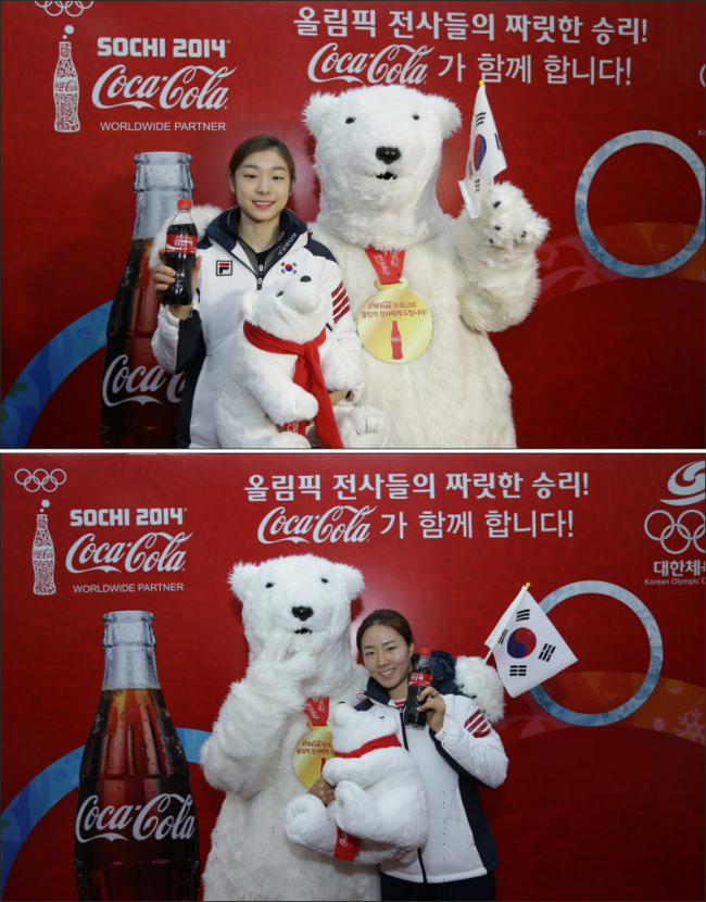 김연아(위부터/스케이트선수),이상화(스케이트선수/서울시청)
2014 소치 동계올림픽 피겨스케이팅 은메달리스트 김연아와 여자 스피드스케이팅 500m에서 2연패를 일군 이상화가 12일 서울 중구 웨스틴조선에서 열린 제19회 ‘코카콜라 체육대상’에서 최우수상을 공동 수상했다.