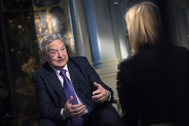 George Soros, billionaire and founder of Soros Fund Management LLC, speaks during a Bloomberg Television interview in London on Wednesday.   Bloobmerg