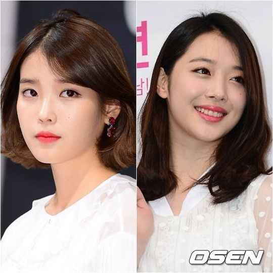 아이유(좌부터/이지은/가수),설리(최진리/가수/탤런트/에프엑스)
가수 아이유가 걸그룹 에프엑스 멤버 설리에 대해 한국 여자 연예인 중 가장 예쁘다고 말했다.