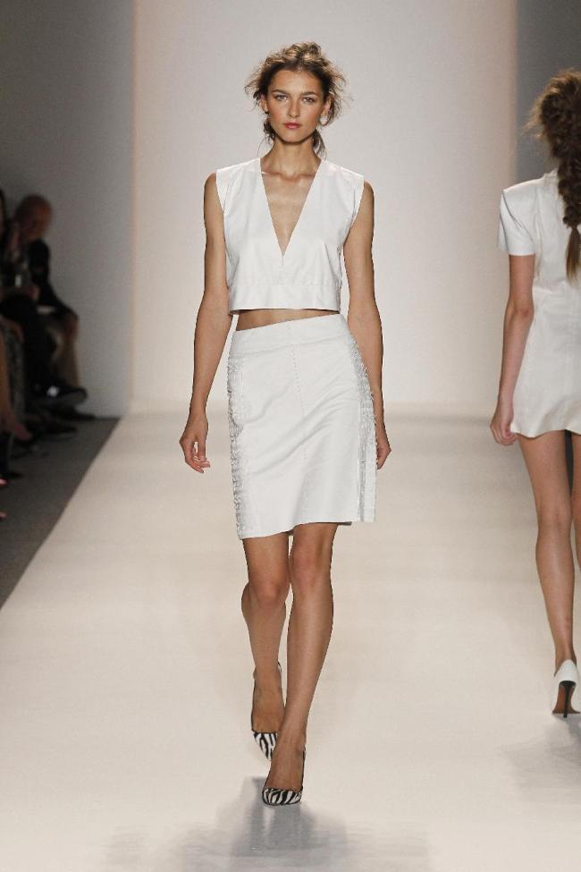 In this Sept. 11, 2013 file photo provided by Rachel Zoe, a model wears a cropped top and skirt from the Rachel Zoe Spring 2014 collection at Fashion Week in New York.
AP/Rachel Zoe