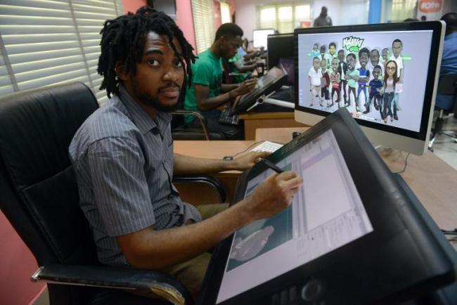 Nigerian animator Ekene Nkenchor designs a video game at Kuluya’s office in Lagos. (AFP)