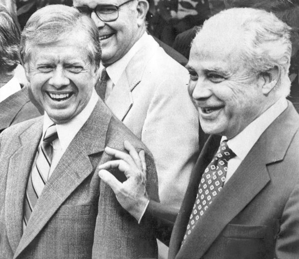 Robert Strauss (right) served as a U.S. trade representative for President Jimmy Carter.   AP
