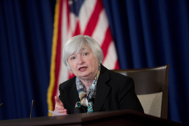 Janet Yellen, chair of the U.S. Federal Reserve, speaks during a news conference following a Federal Open Market Committee meeting in Washington, Wednesday.   Bloomberg