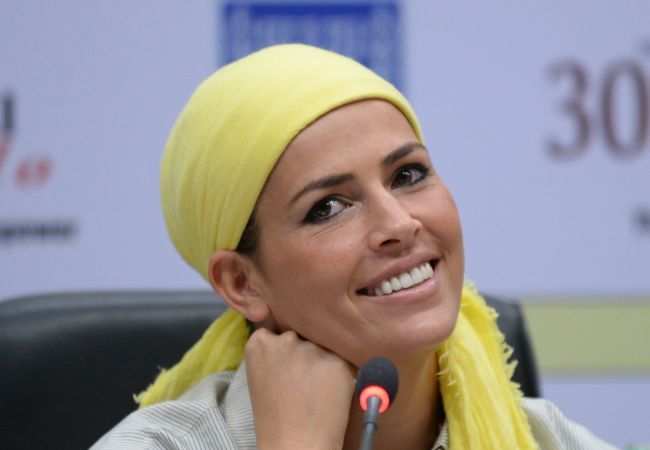 Former Miss World Linor Abargil of Israel looks on during a function to celebrate International Women’s Day in New Delhi on March 10.   AFP-Yonhap