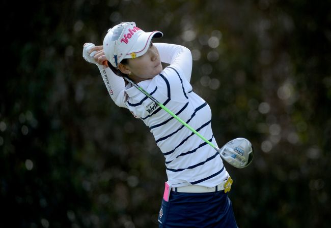 Chella Choi tees off during the third round of the KIA Classic on Saturday.   AFP-Yonhap