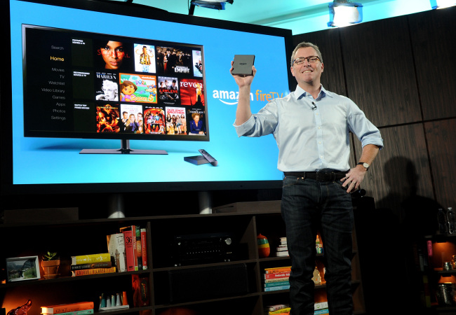Amazon Kindle vice president Peter Larsen introduces Amazon Fire TV during a press conference in New York on Wednesday.   AP-Yonhap