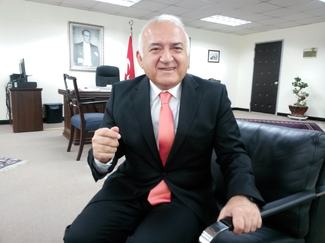 Turkish Ambassador Arslan Hakan Okcal gestures during an interview with The Korea Herald at his office in Seoul in late March. (Philip Iglauer/The Korea Herald)