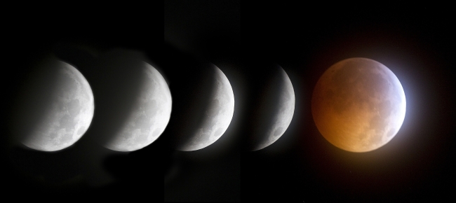 This five-exposure sequence shows a lunar eclipse in 2010.   MCT