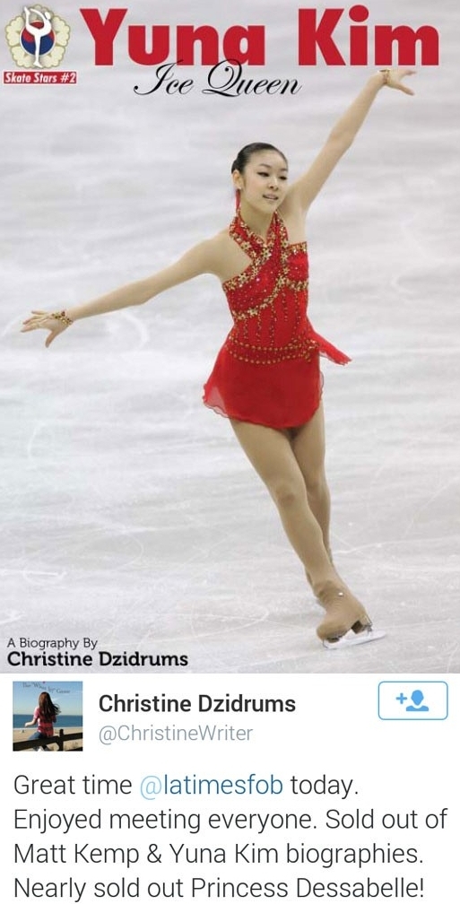 김연아(스케이트선수)
지난 2011년 김연아 전기를 써 화제를 모은 미국 동화작가가 자신의 SNS를 통해 김연아 책이 완판됐다는 소식을 알렸다.
사진=김연아 전기 표지와 지드럼스 SNS