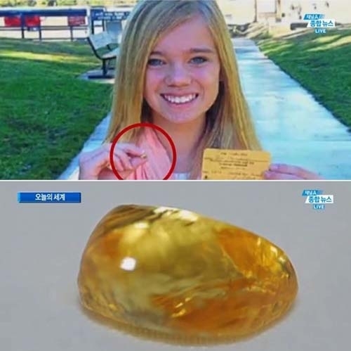 주립공원을 찾은 미국의 한 10대 소녀가 우연히 시가 2만 달러짜리 다이아몬드를 캐내는 횡재를 경험했다.
지난 11일(현지시간) 보석광산으로 유명한 아칸소주 크레이터 오브 다이아몬드 주립공원을 찾은 태너 클라이머는 노란색 젤리모양의 다이아몬드를 채굴했다.