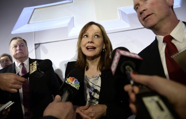 GM CEO Mary Barra speaks to reporters in New York on Tuesday.   EPA-Yonhap