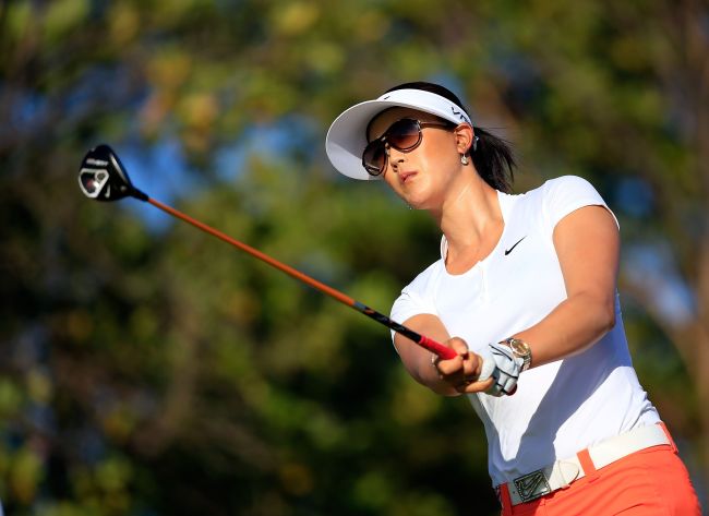 Michelle Wie tees off at the LPGA Lotte Championship in Kapolei, Hawaii, Thursday.   AFP-Yonhap