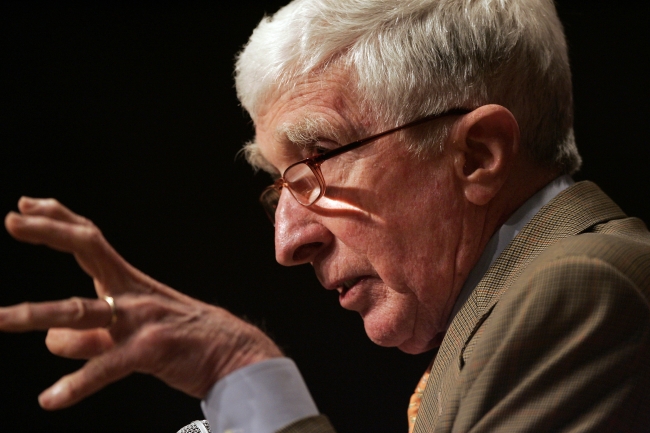 John Updike speaks to a gathering at the Free Library of Philadelphia and reads from his book “The Terrorist” in June 2007.   MCT