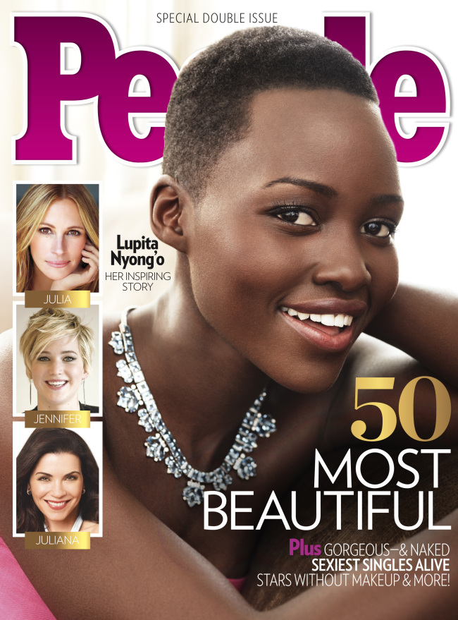 This image provided by People magazine shows the cover of its special “World’s Most Beautiful” issue, featuring Lupita Nyong’o.   AP-Yonhap