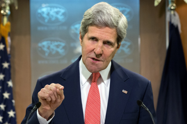 U.S. Secretary of State John Kerry speaks in Washington on Thursday.   AP-Yonhap