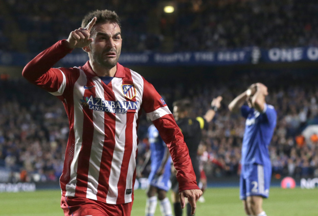 Atletico’s Adrian Lopez celebrates after scoring Wednesday.    AP-Yonhap