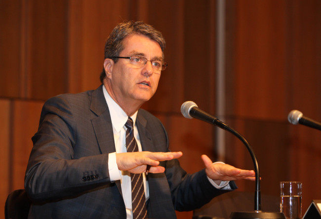 WTO Director-General Roberto Azevedo speaks during a press conference in Seoul on Friday.   Energy Ministry