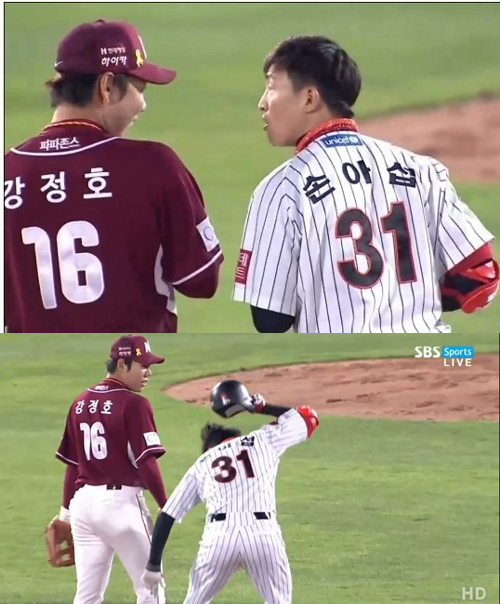 ▲손아섭, 강정호(사진=SBS 스포츠 중계)