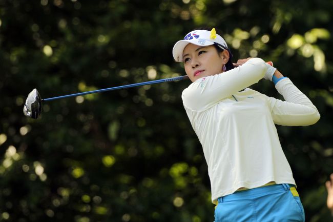 Korea’s Park Hee-young tees off on the sixth hole on Saturday.   AFP-Yonhap