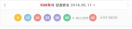 ▲로또 598회차 1등 당첨번호