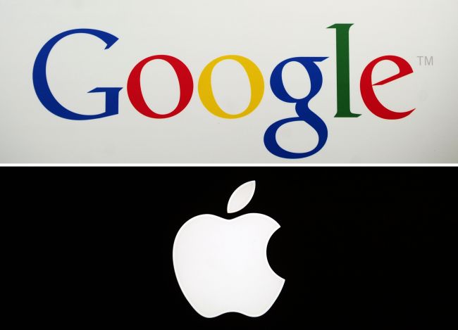 Logos of Google and Apple.   AFP-Yonhap