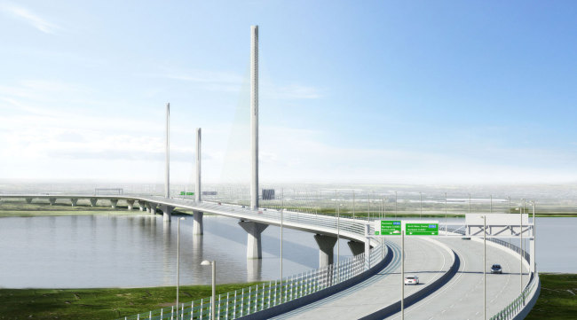 An computer rendering of the Mersey Gateway bridge, which Samsung C&T will construct near Liverpool, England.   Samsung C&T