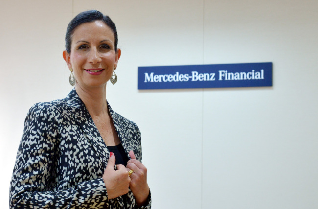 Adi Ofek, managing director of Mercedes-Benz Financial Services Korea, poses at her office in Seoul, Friday.   Kim Myung-sub/The Korea Herald
