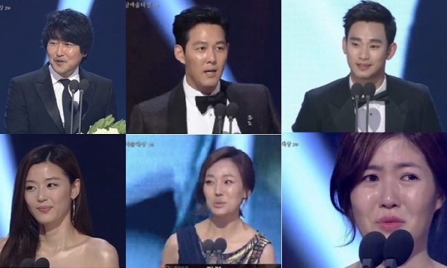 Clockwise from top left: Song Gang-ho, Lee Jung-jae, Kim Soo-hyun, Shim Eun-kyung, Jin Kyung and Jun Ji-hyun. (JTBC)