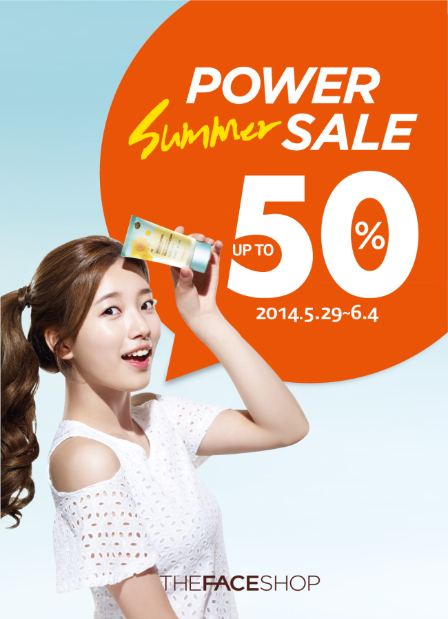 자연주의 화장품 더페이스샵은 5월 29일부터 7일간 ‘Power Summer Sale’을 진행한다.
5월 29일~6월 4일 일주일 동안 더페이스샵 전국매장에서 제품을 구매하는 모든 구매고객에게 품목별로 50~20% 할인혜택을 제공한다.