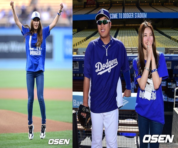 ▲수지 LA 다저스 시구 류현진 글러브