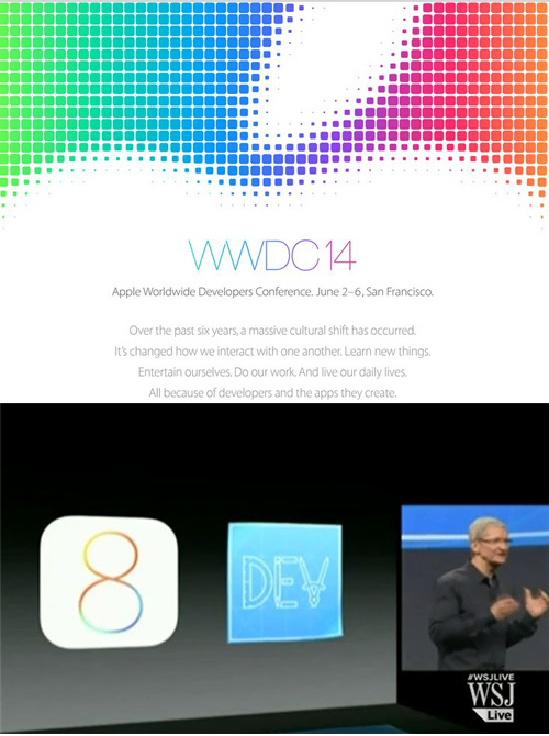 ▲애플, WWDC 첫 날 ios8(사진=wwdc 홈페이지 캡처/(WSJ Live 화면 캡처)