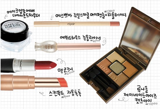Makeup used
　
Lunasol Geminate Eyes Catseye
Makeup Forever Diamond powder
eSpoir Jewel Sparkle Eyepencil Little Lady
Etude House Tear Drop Liner
Innisfree Mineral Blusher #3
MAC Mineralize Skinfinish Lightscapade　
MAC Ruster Lipstick Cockney
Skinfood Vita Color Lipstick
