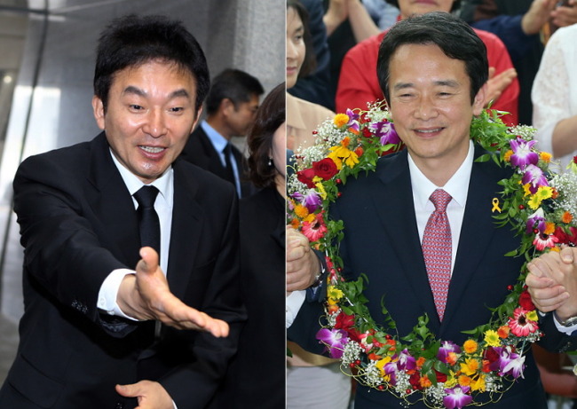 (left) Jeju Governor-elect Won Hee-ryong (Saenuri)
(right) Gyeonggi Governor-elect Nam Kyung-pil (Saenuri)