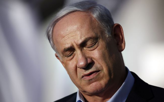Israeli Prime Minister Benjamin Netanyahu closes his eyes as he delivers a statement in Jerusalem on Monday.   AFP-Yonhap