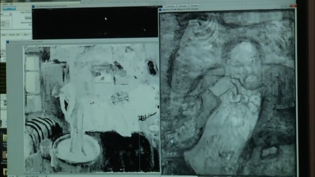 적외선 영상을 비춘 뒤 드러난 밑그림(오른쪽).