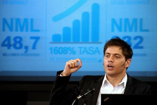 Argentina’s Economy Minister Axel Kicillof speaks during a press conference in Buenos Aires on June 17.   AFP