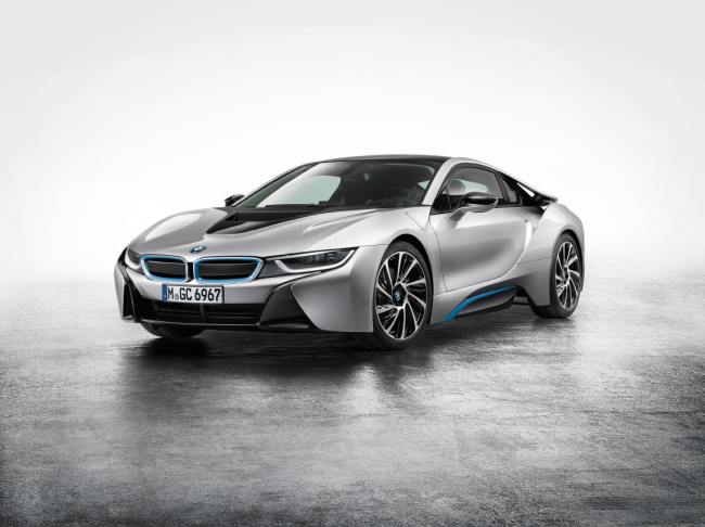 The scissor-doored BMW i8 hybrid sports car