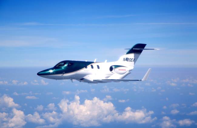 Honda Motor’s aviation subsidiary Honda Aircraft’s first production HondaJet during a test flight at Greensboro, North Carolina.    AFP-Yonhap