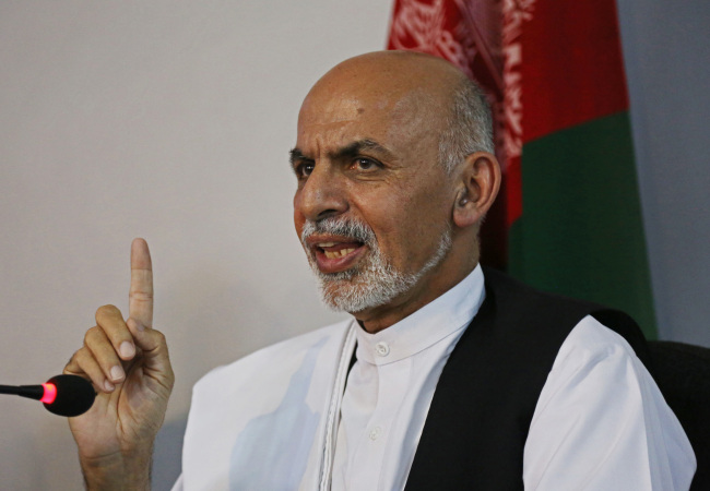 Afghanistan’s presidential candidate Ashraf Ghani speaks during a press conference in Kabul on June 26.   AP-Yonhap