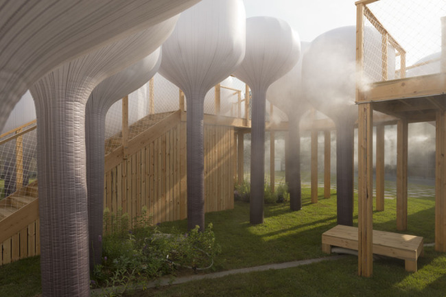 Shinseon Play, a temporary resting spot installed by Moon Ji Bang, winner of the Young Architects Program, in the front yard of the Seoul branch of the National Museum of Modern and Contemporary Art, Korea.   MMCA