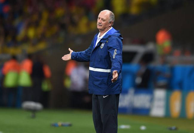 Brazil’s head coach Luiz Felipe Scolari reacts during the semifinal match on Tuesday.
AFP-Yonhap