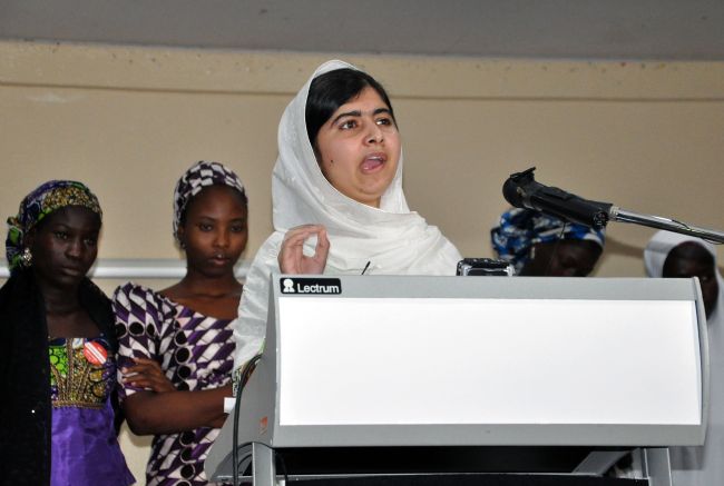 Pakistani education activist Malala Yousafzai speaks during a press conference in Abuja on Monday.   AFP-Yonhap