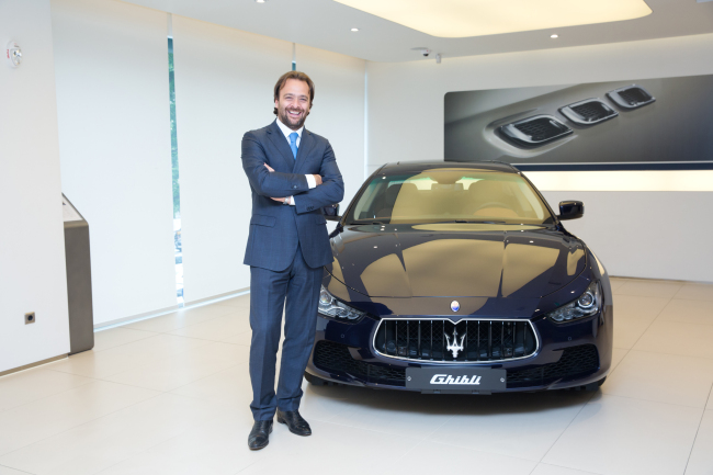 Umberto Maria Cini, Maserati’s managing director of overseas markets, poses at the carmaker’s dealership in Cheongdam-dong, southern Seoul, Thursday.    Forza Motor Korea