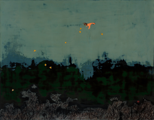 Fly, Rooster, 91x117cm, 화판 위에 천연 옻칠화, 2014  [사진제공=갤러리이즈]