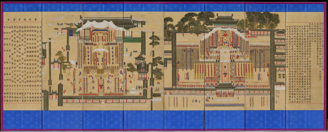 An eight-panel screen celebrating the crown prince’s recovery from smallpox.   National Palace Museum of Korea